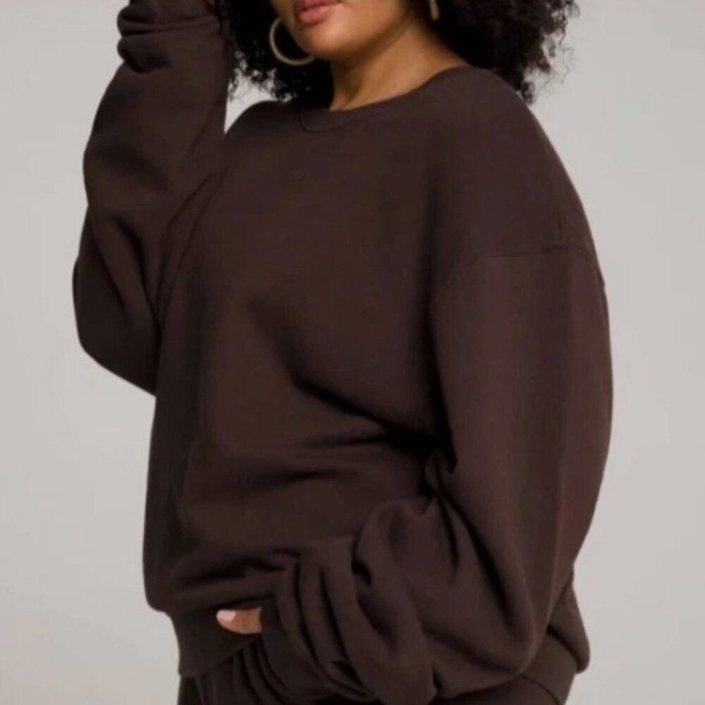 Good American Boyfriend Pullover Sweatshirt Brown 1/Small